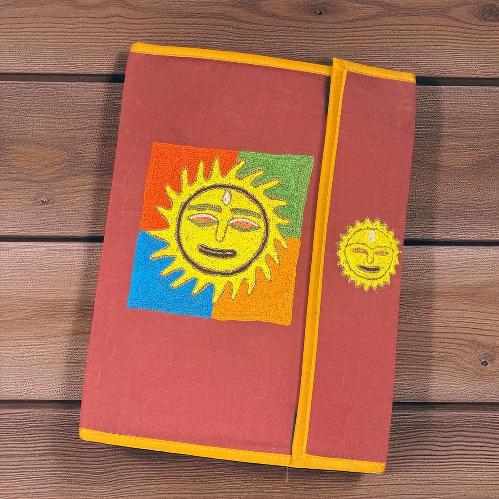 Handmade Embroidered Journal‎ Cover with Notebook and Pen Holder Rustic Decor